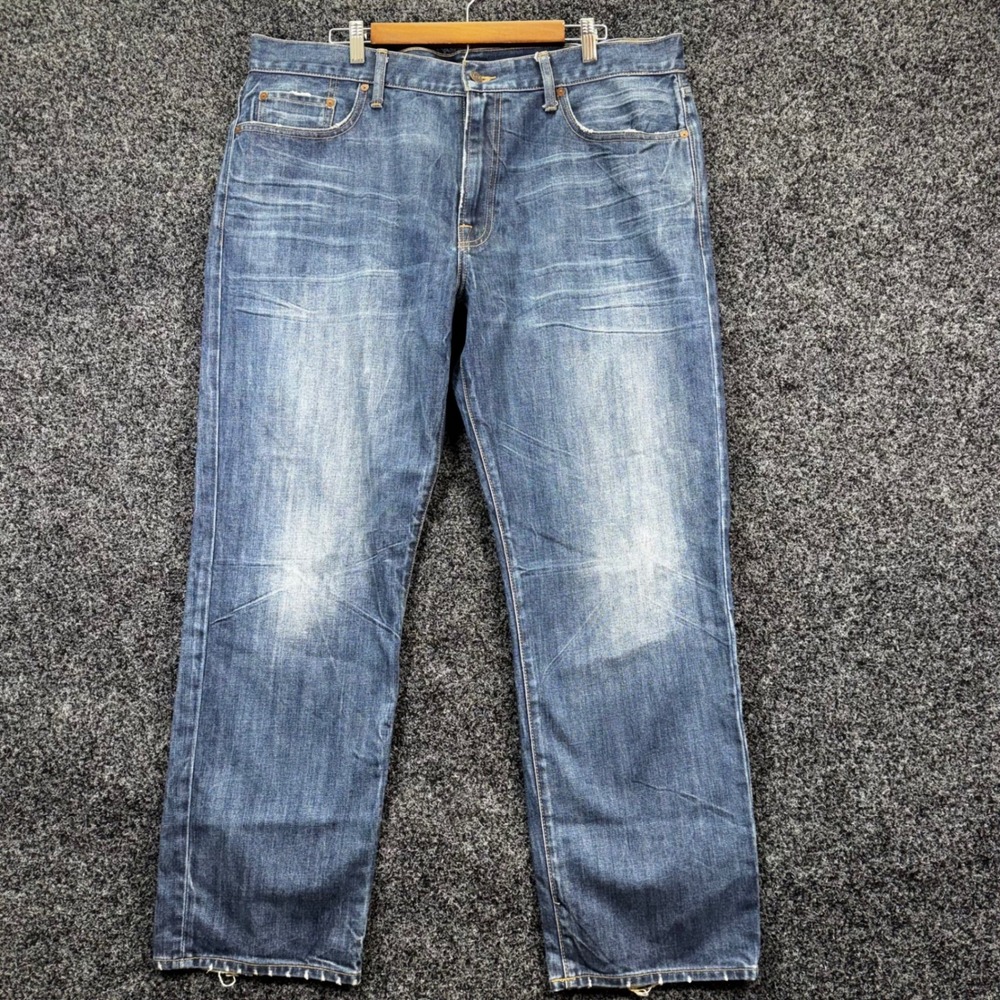 Lucky Brand 363 Straight Leg Mens Jeans‎ Blue Denim 38x30 Medium Wash Distressed